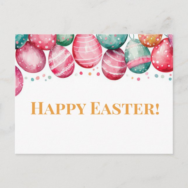 Colored watercolor postcard with Easter eggs (Front)