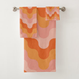 Colored zigzags (pink and orange) bath towel set