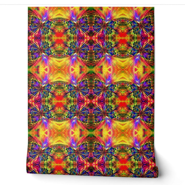 Colorfu Flying Butterflies Pattern Wallpaper (Unrolling)