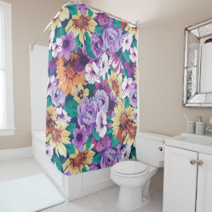 Colorfu summer flowers collage pattern shower curtain