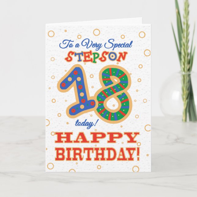 Colorful 18th Birthday for Special Stepson Card (Front)
