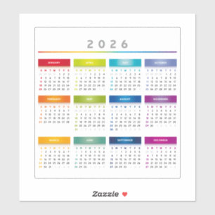 Colorful 2026 Calendar - Rainbow Colors 3 Columns