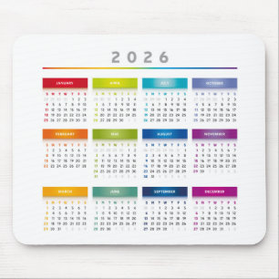 Colorful 2026 Calendar - Rainbow Colors 3 Columns Mouse Pad