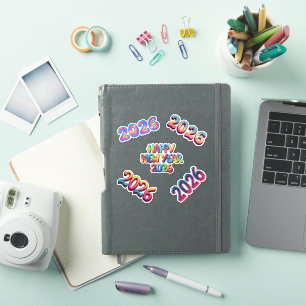 Colorful 2026 Happy New Year Rainbow Sticker Set