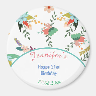 Colorful 21st Happy Birthday Flowers Magnet