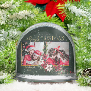 Colorful 2-Photo Poinsettias Snow Globe