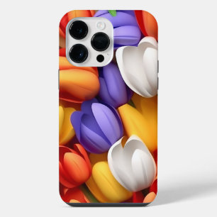 COLORFUL 3-D LOOK TULIP FLOWERS iPhone 14 PRO MAX CASE