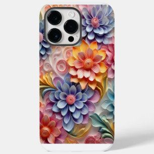 COLORFUL 3-D QUILL PAPER LOOK FLORAL PATTERNS iPhone 14 PRO MAX CASE