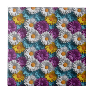 Colorful 3D Daisy Seamless Pattern Ceramic Tile