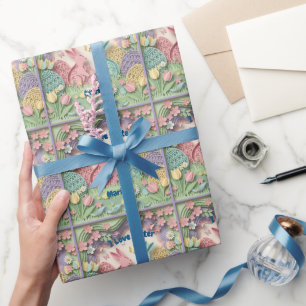 Colorful 3D Paper Cut Easter Bunny Wrapping Paper