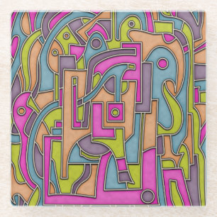 Colorful 60s Mod Geometric Abstract Glass Coaster