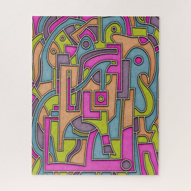 Colorful 60s Mod Geometric Abstract Jigsaw Puzzle (Vertical)