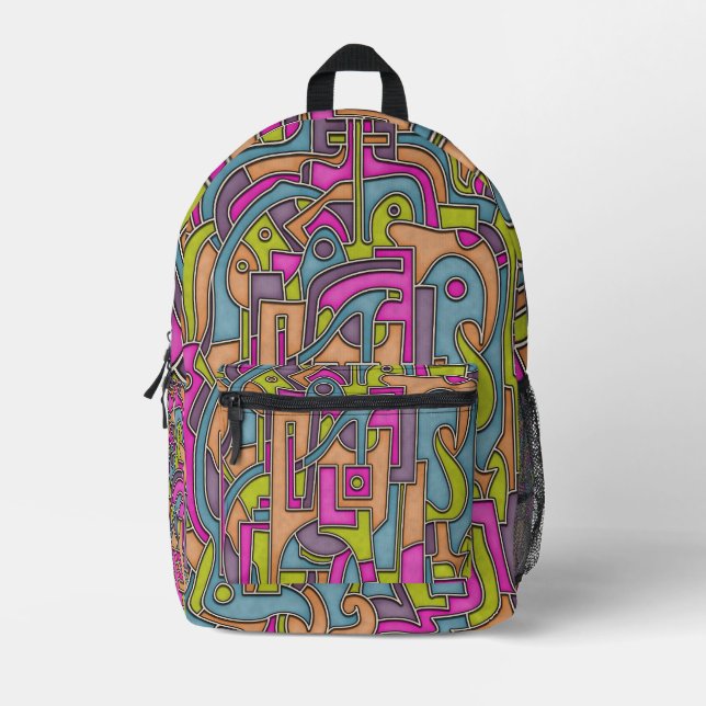 Colorful 60s Mod Geometric Abstract Printed Backpack (Front)