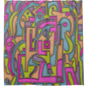 Colorful 60s Mod Geometric Abstract Shower Curtain
