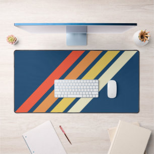 Colorful 70s 80s Retro Striped Stripes Desk Mat