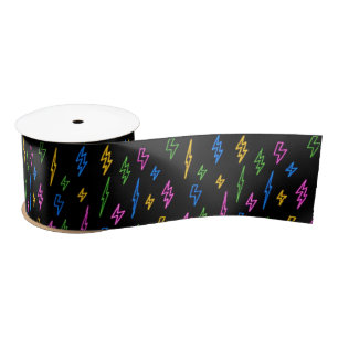 Colorful 80's Retro Neon Lightning Pattern  Satin Ribbon