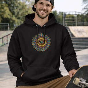 Colorful 90s Mandala Art -Trippy Third Eye Graphic Hoodie