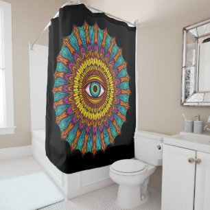 Colorful 90s Mandala Art -Trippy Third Eye Graphic Shower Curtain