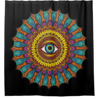 Colorful 90s Mandala Art -Trippy Third Eye Graphic Shower Curtain