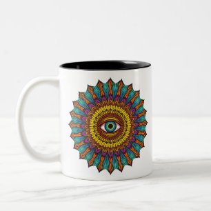 Colorful 90s Mandala Art -Trippy Third Eye Graphic Two-Tone Coffee Mug