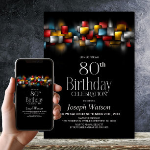 Colorful Abstract 80th Birthday Party Invitation