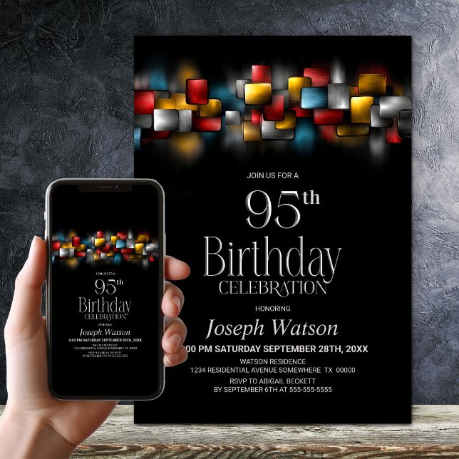 Colorful Abstract 95th Birthday Party Invitation (Creator Uploaded)