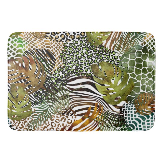 Colorful abstract animal jungle bath mat (Front)