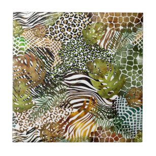 Colorful abstract animal jungle ceramic tile