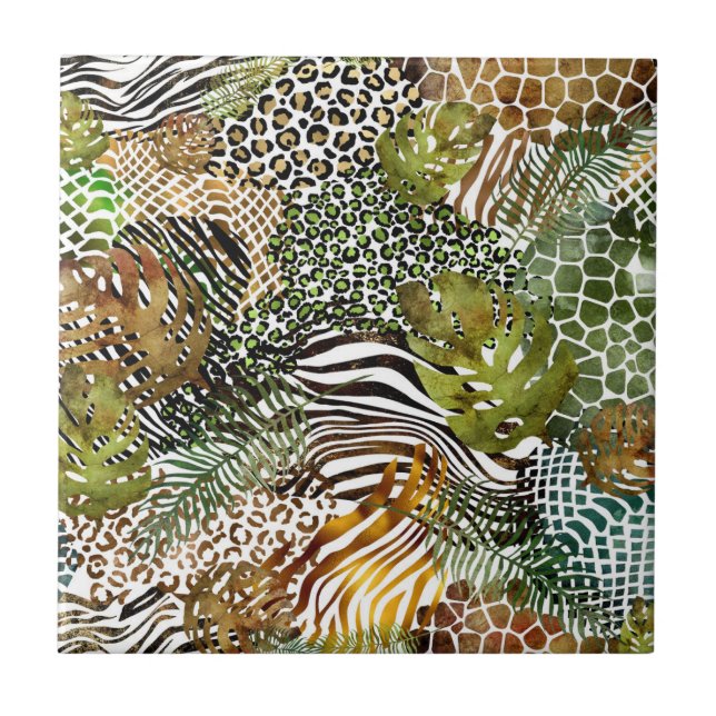 Colorful abstract animal jungle ceramic tile (Front)