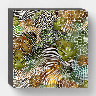 Colorful abstract animal jungle wooden box sign