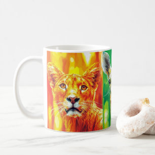 colorful, abstract animal wall art, likely availab coffee mug