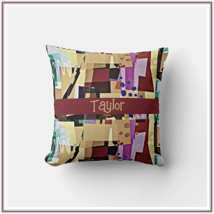 Colorful Abstract Beige And Dark Red Cushion