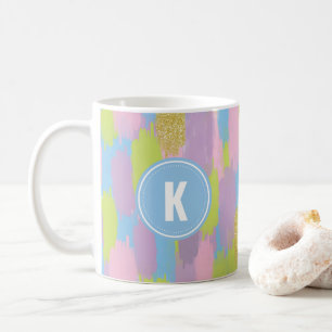 Colorful Abstract Brushstrokes  Pattern Monogram Coffee Mug