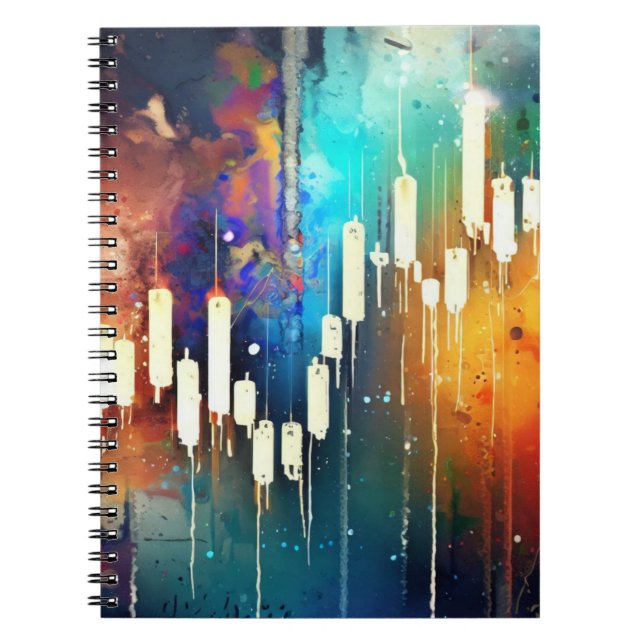 Colorful abstract candlestick chart painting notebook (Front)