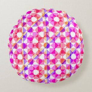 Colorful Abstract Checker Square Pattern Round Cushion