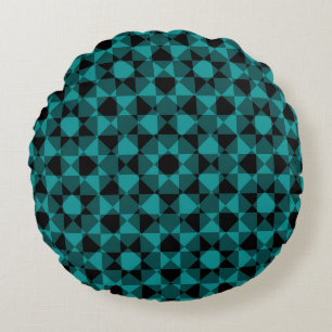 Colorful Abstract Checker Square Pattern Round Cushion