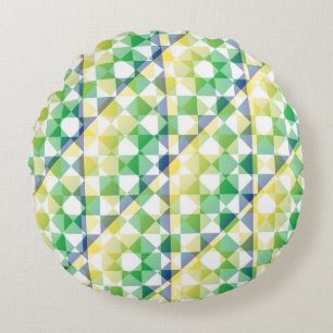 Colorful Abstract Checker Square Pattern Round Cushion
