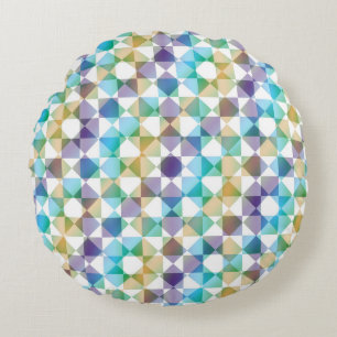 Colorful Abstract Checker Square Pattern Round Cushion
