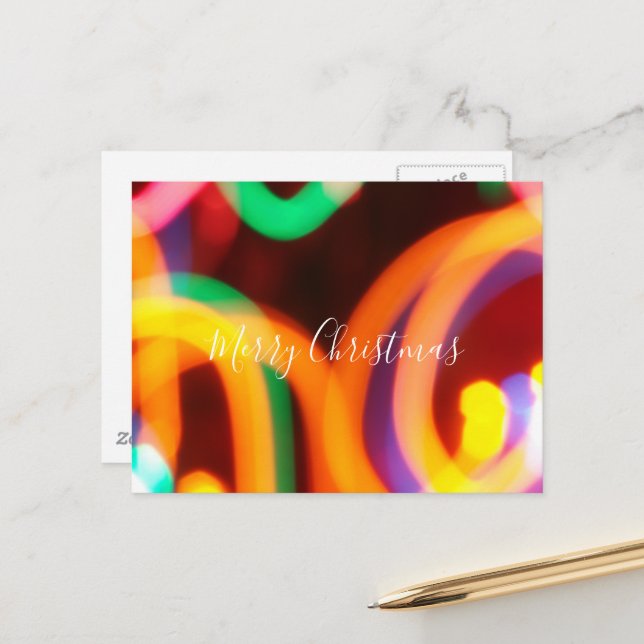 Colorful Abstract Christmas Lights Merry Christmas Postcard (Front/Back In Situ)