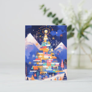 Colorful Abstract Christmas Tree Holiday Postcard
