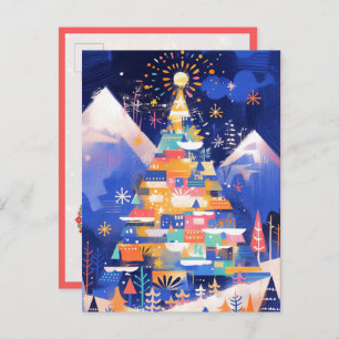 Colorful Abstract Christmas Tree Postcard