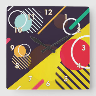 Colorful Abstract Circles and Lines Square Wall Clock