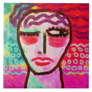 Colorful Abstract Digital Portrait of a Woman Ceramic Tile