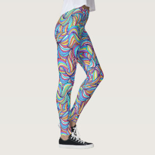 Colorful Abstract Doodle Swirl Pattern, Fun Leggings