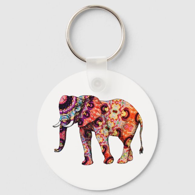 Colorful abstract elephant key ring (Front)