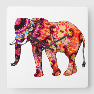 Colorful abstract elephant square wall clock