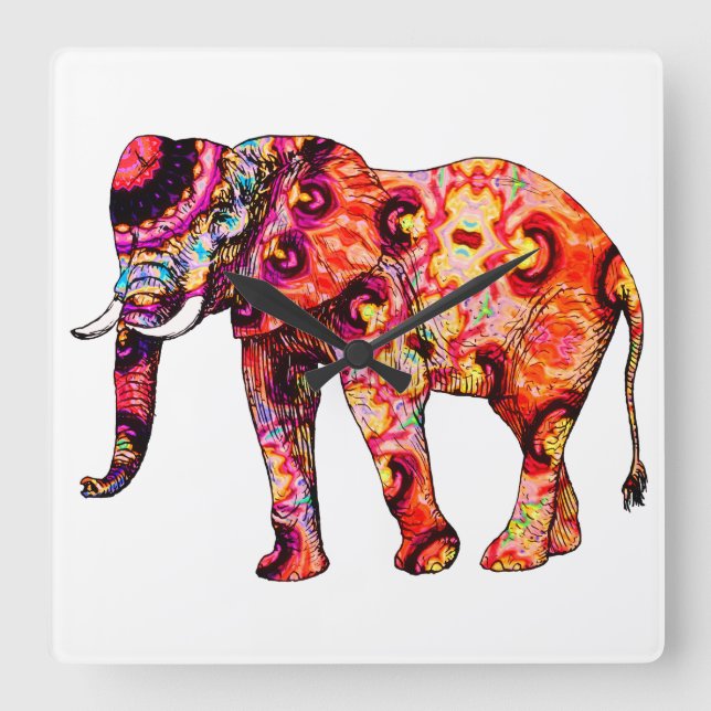 Colorful abstract elephant square wall clock (Front)