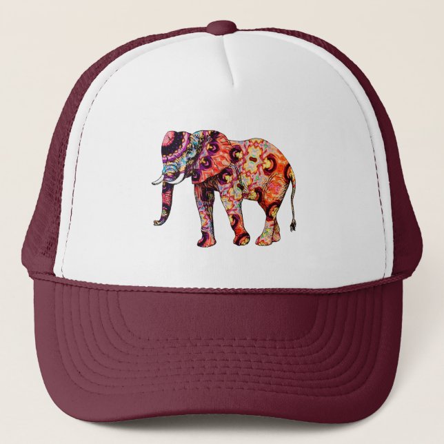 Colorful abstract elephant trucker hat (Front)