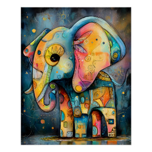 Colorful abstract elephant with vibrant patterns poster