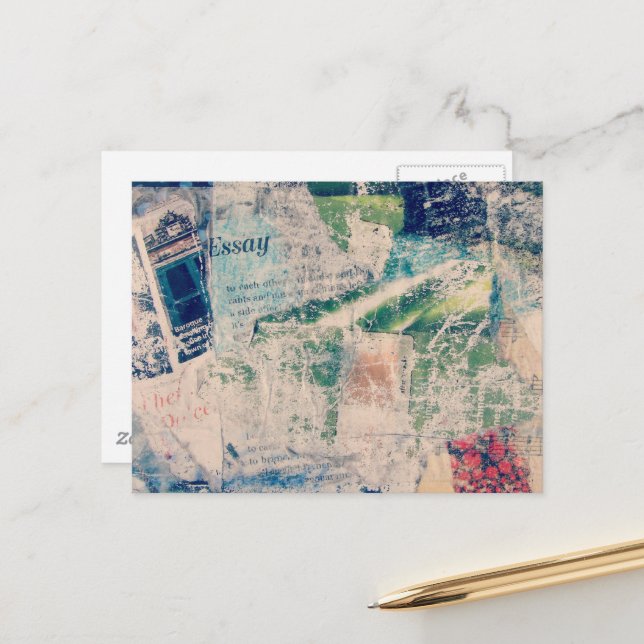 Colorful Abstract Essay Mixec Media Collage Postcard (Front/Back In Situ)